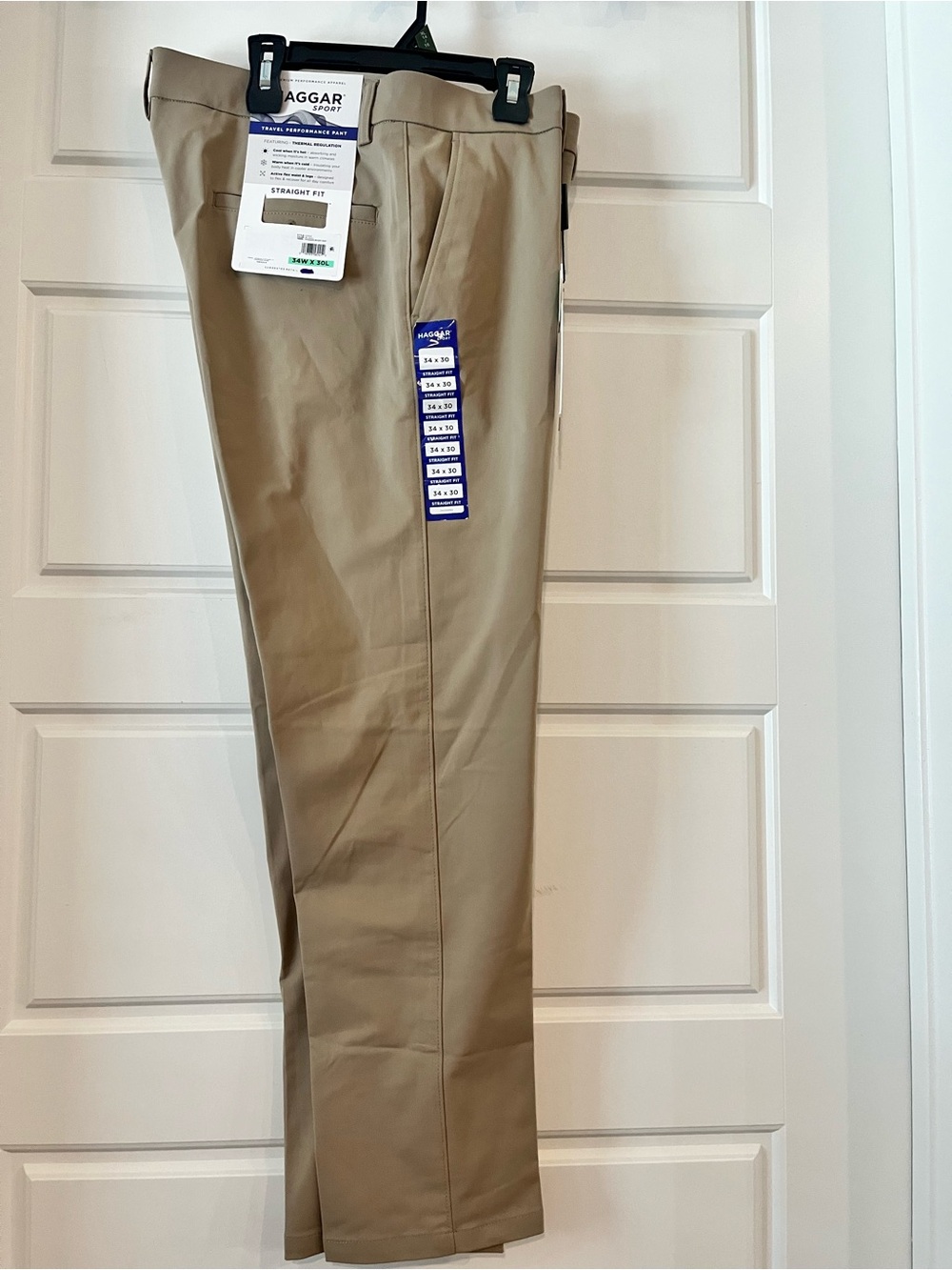 Mens Haggar Cool Right Performance Flex Classic Fit Pants 34X30 Khaki Heather